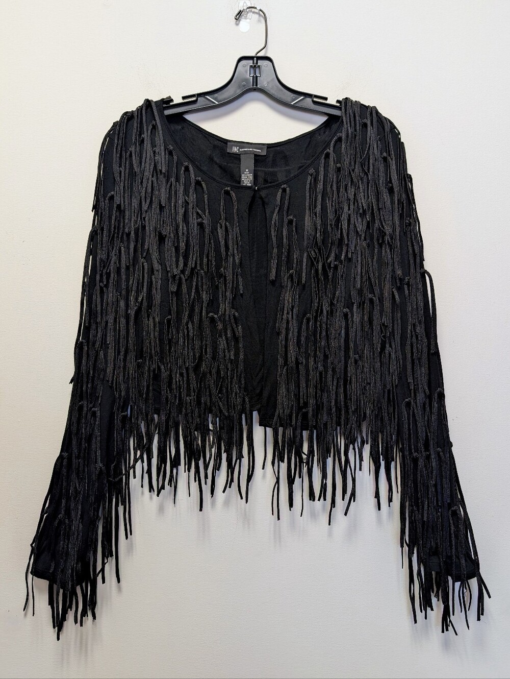 INC International Concepts Black Fringe Cropped Jacket Bolero M